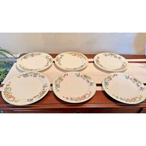 Set of 6 Syracuse China Old Ivory Bombay Green Trim Dinner Plate